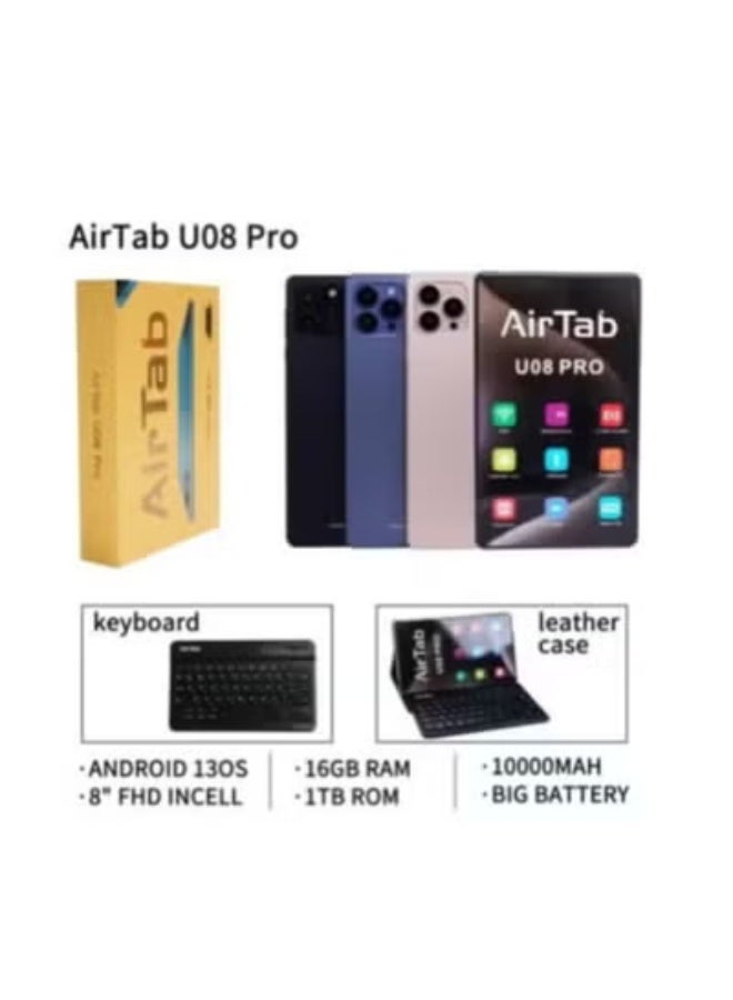 AIR TAB تابلت ذكي أندرويد 13 بحجم 8 إنش مع 16 جيجابايت رام و 1 تيرابايت تخزين | شريحة مزدوجة LTE + واي فاي | معالج رباعي النواة | يتضمن لوحة مفاتيح لاسلكية | تابلت خفيف الوزن ومحمول للعمل والسفر والدراسة والترفيه - Image 1